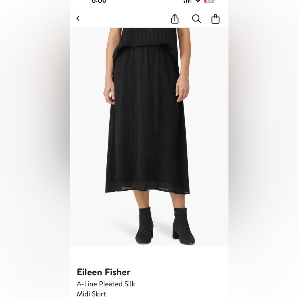 Eileen Fisher Black A-Line Pleated Silk Midi Skirt